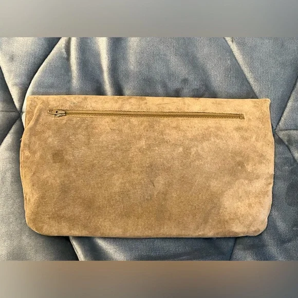 VTG Ruth Saltz Taupe/ Tan Suede Clutch with Snap Closure 13.5” x 7.5” - Picture 2 of 14